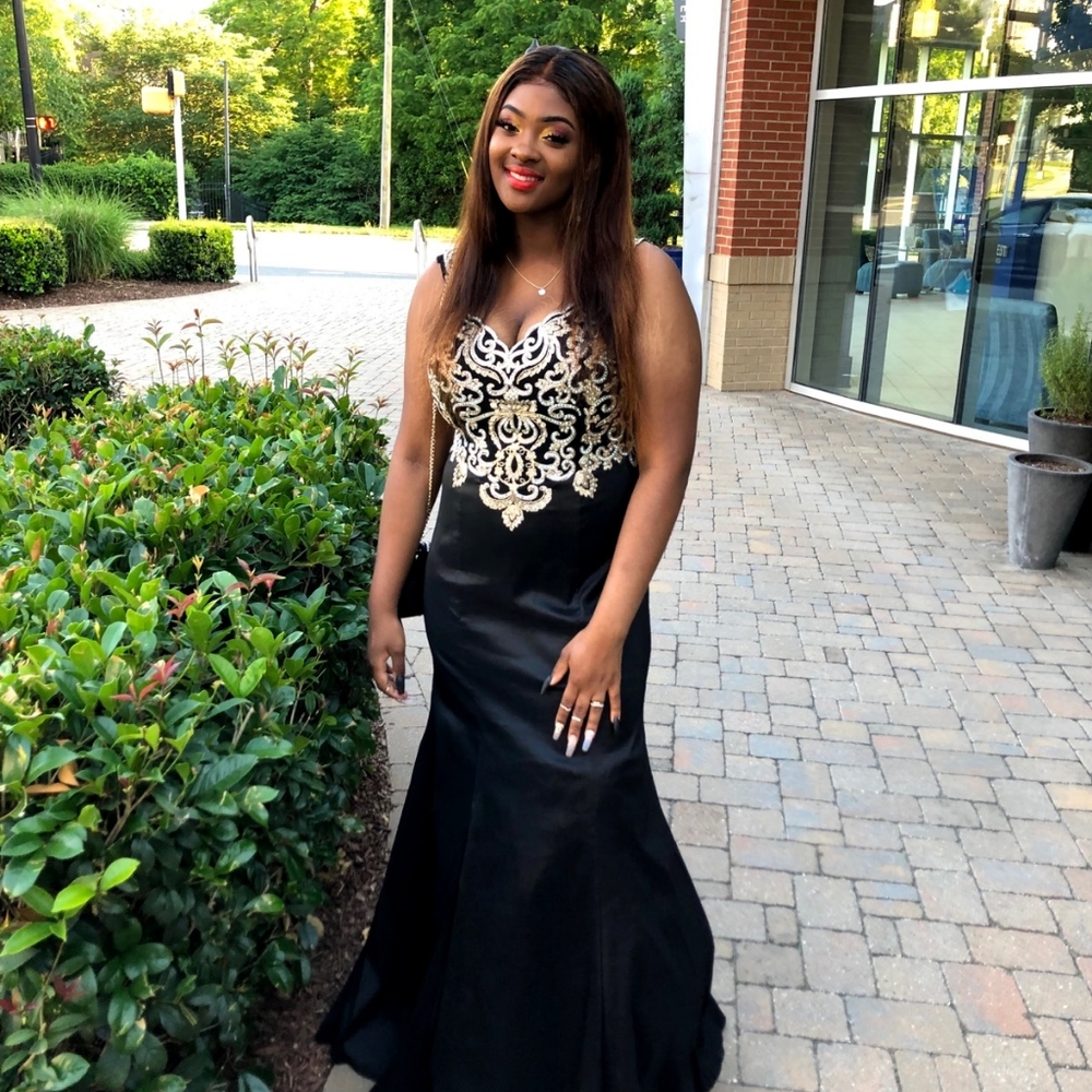 Sophisticated Black and Gold Evening Gown